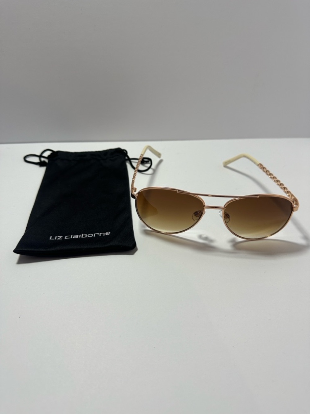 Liz Claiborne Rose Gold Aviator Sunglasses with Brown Gradient Lenses